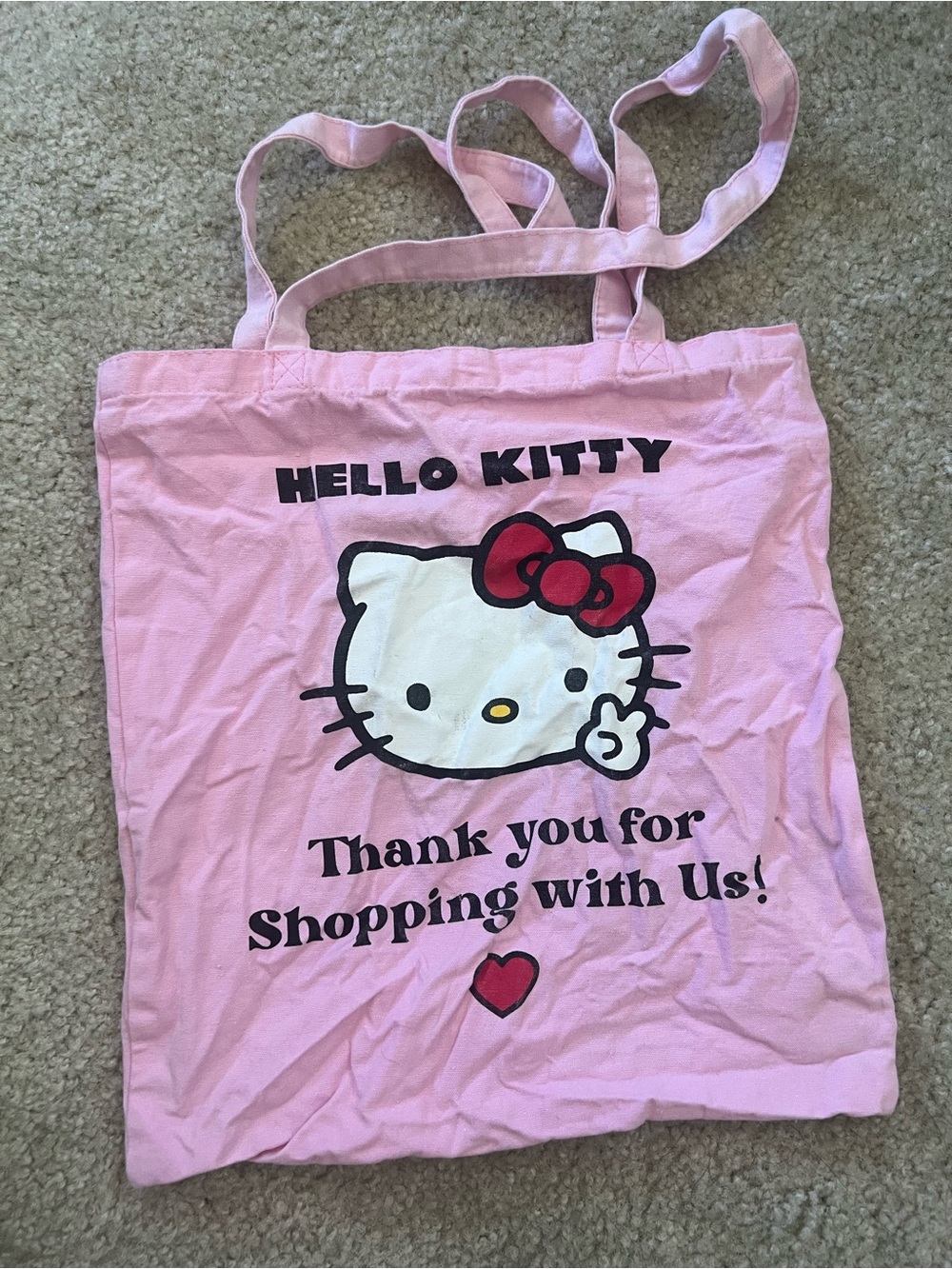 Hello Kitty Pink Tote with Printed Character and Red Bow